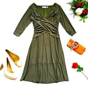 B-slim Women's Midi Dress Size Small Olive Green Crossover Fit & Flare Evening